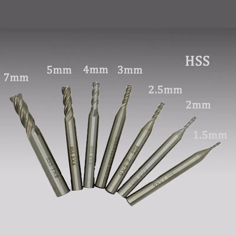 7pc HSS CNC Straight Shank 4 Flute End Mill Cutter Drill Bit 1.5 2 3 4 5 6 8mm