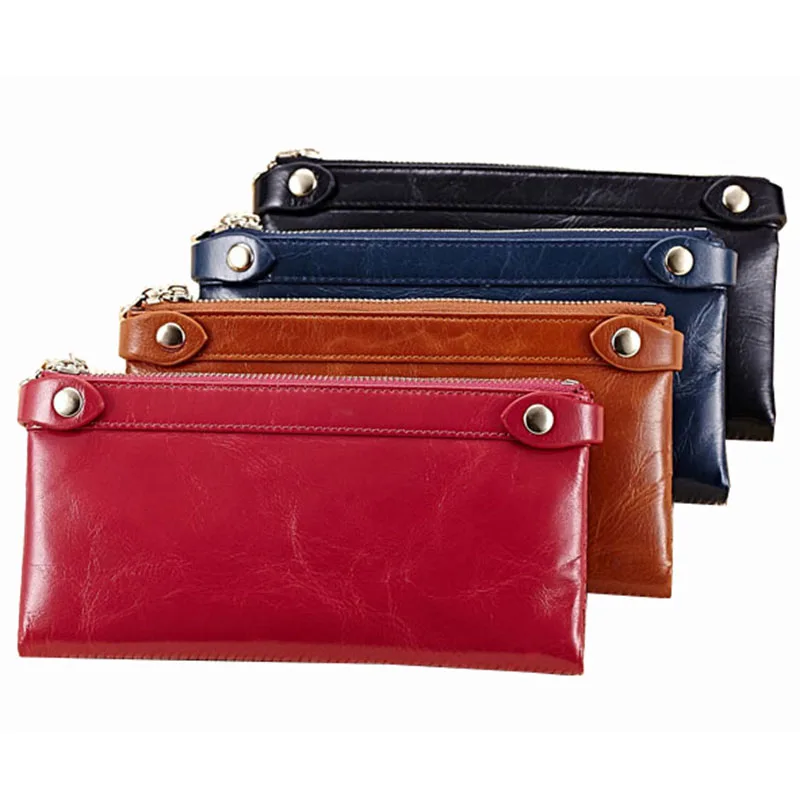 

Best selling High quality genuine leather double zipper women wallets luxury natural leather purse vintage card wallets FGS19