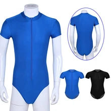 Взрослый мужской балетный купальник, мужской облегающий гимнастический костюм с коротким рукавом, танцевальные костюмы, мужская Одежда для танцев на молнии спереди