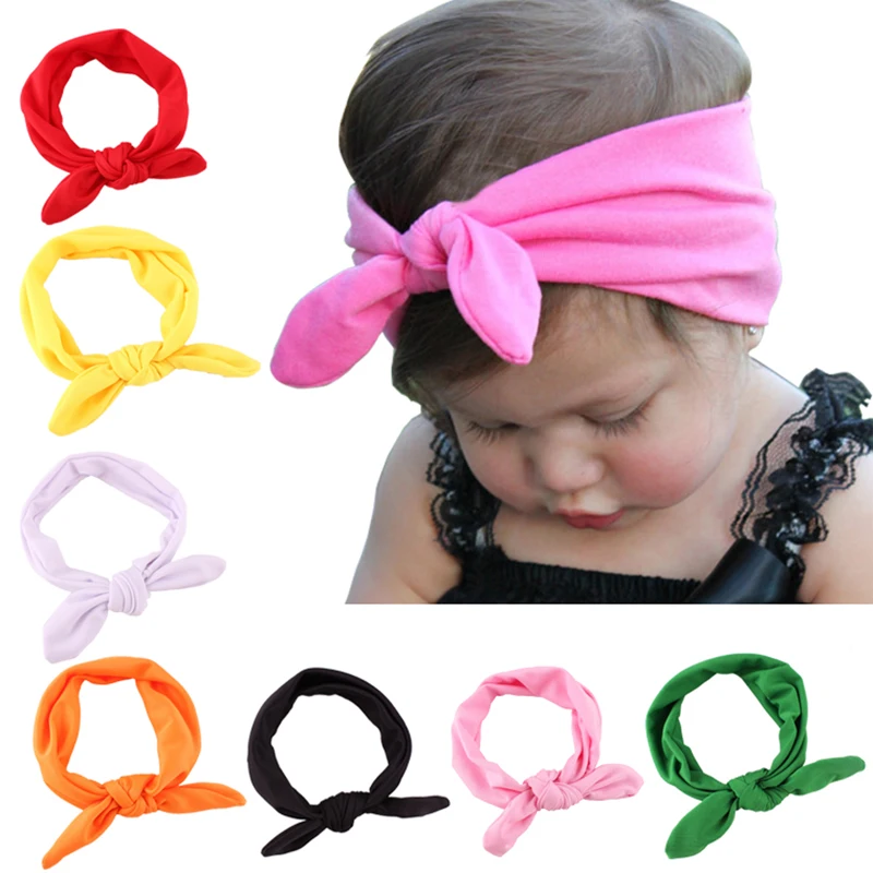 Baby Hair Cotton Headbands Elastic Bunny Ears Hair Band Head Wraps for Toddler Infant Girls-Random Color 1pcs