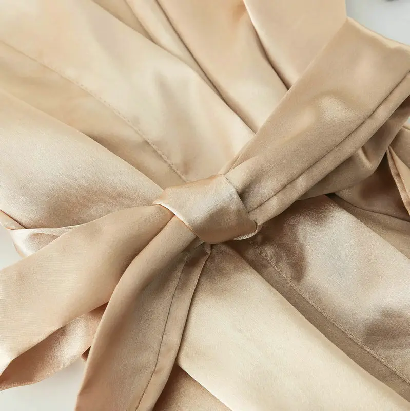 Owiter Sexy Plus Size Rose Gold Silk Satin Kimono Robe Wedding Robe Bridesmaid Sister Mother Bride Robes Dressing Gown for Women