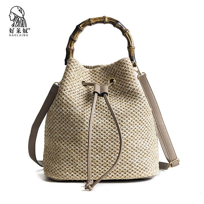 2018 Straw Bucket Bags Women Summer Rattan Shoulder Bags Handmade Weaving Beach Cross Body Bag Lady Kintted Handbag Bali 2018 Straw Bucket Bags Women Summer Rattan Shoulder Bags Handmade Weaving Beach Cross Body Bag Lady Kintted Handbag Bali