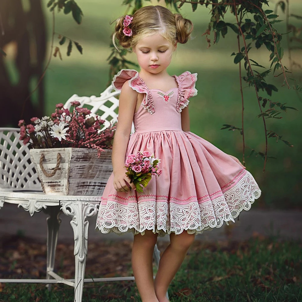 

2019 Summer Baby Kid Girls Dress Ruffle Lace Floral Tutu Dress Party Wedding Dresses Princess Girls Clothing Children Clothes