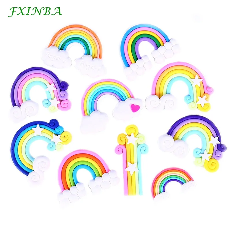 

FXINBA 5Pcs/Lot Cute Fimo Rainbow Charms For Slime Clay Candy DIY Flatback Charms Cake Phone Decoration Slime Supplies Kit Toys