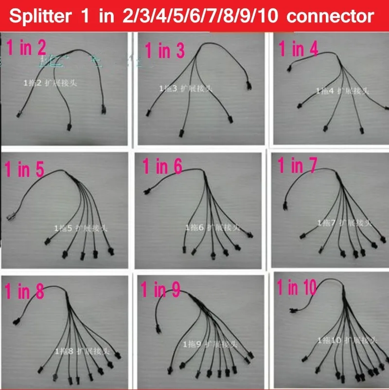 Мини 2 pin jst кабель сплиттер 1 в 2/3/4/5/6/7/8/9/10 контактный разъем для EL провода или Эль лента Tron растут светильник