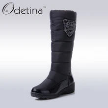 Odetina/Платформа Клин Снегоступы бренд Для женщин S Ботинки зима Мода 2017 г. женская зимняя обувь Для женщин Водонепроницаемый полусапожки Черный