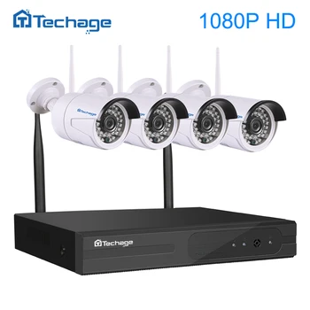 Techage 4ch 1080 وعاء نظام nvr عدة لاسلكية wifi cctv ir 1080 وعاء ماء 2mp كاميرا ip p2p الأمن نظام المراقبة