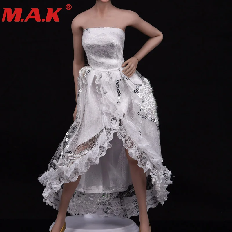 

1/6 scale female girl clothes white evening dress banquet skirt lady wedding for PH HT medium&small breast body figure clothing