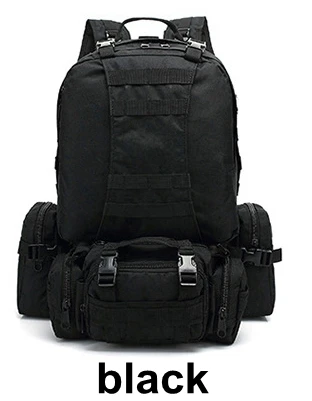 55L альпинизм рюкзак Сочетание двойной сумка на плечо+ поясная сумка+ слинг мешок Открытый тактический рюкзак черный