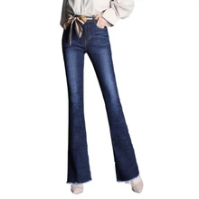 Весна и осень офисные женские туфли из хлопка больших размеров с высокой талией, женские штаны для девочек брюки, джинсы с яркой отделкой одежда 79401