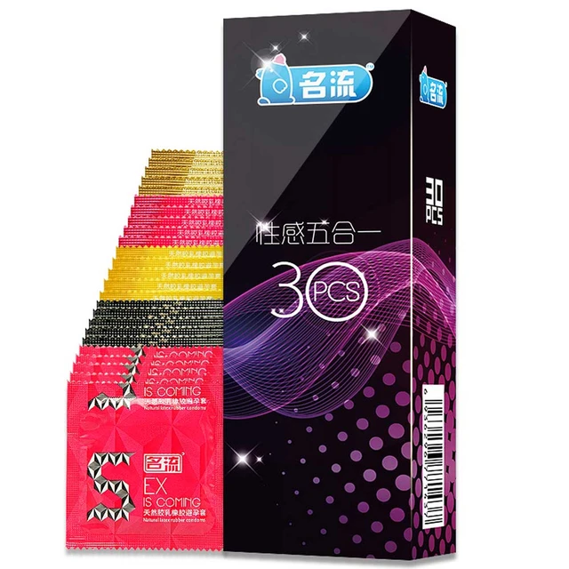 Cheap MingLiu 30 Pcs 5 Types Sexy Latex Dots Pleasure Natural Rubber Penis Condoms Men,Adult Sex Safer Contraception 