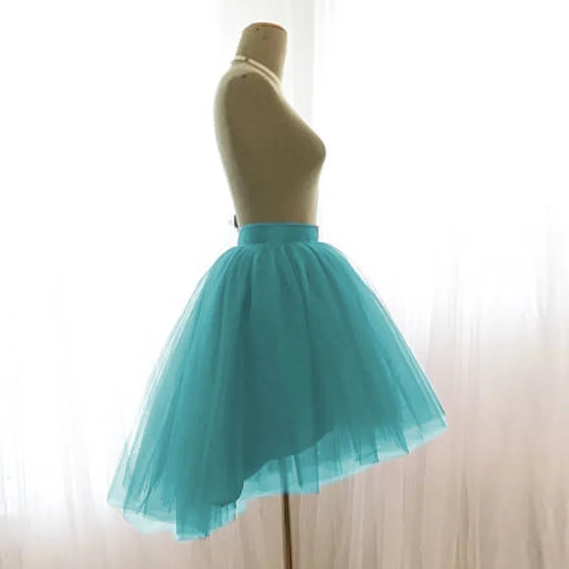 Fashion Sweet Sky Blue High Low Tulle Skirts For Girls Knee Length Midi