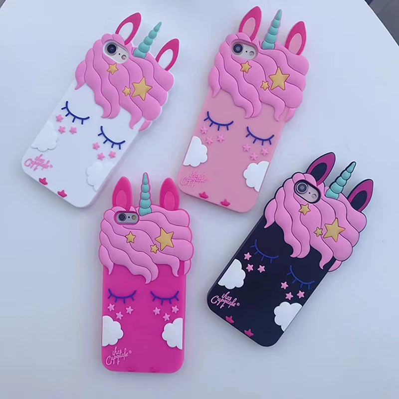 3D Cartoon Pink Unicorn Soft Silicone Case For iphone X 8 7 6 6s plus 5 s SE XS XR XS Max Cute Horse Case Rubber Bunny Cover