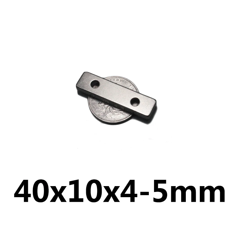 

1Pcs 40*10*4mm Double Hole 5mm N35 Strong Cuboid Block Magnet Countersunk Rare Earth Neodymium Permanent Magnets 40 x 10 x 4mm