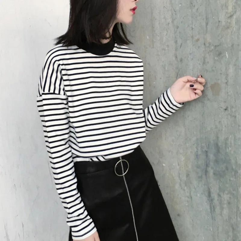 

2018 Korean Style T Shirt Women O Neck Women Tops Fashion Harajuku Long Sleeved Tshirt Women Slim Tees
