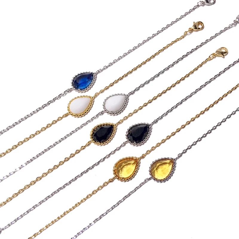 

Charm Design Waterdrop Shape Pendant Bracelet with Yellow White Blue Black Color Crystal 2 kinds of Gold color Plated Bracelet