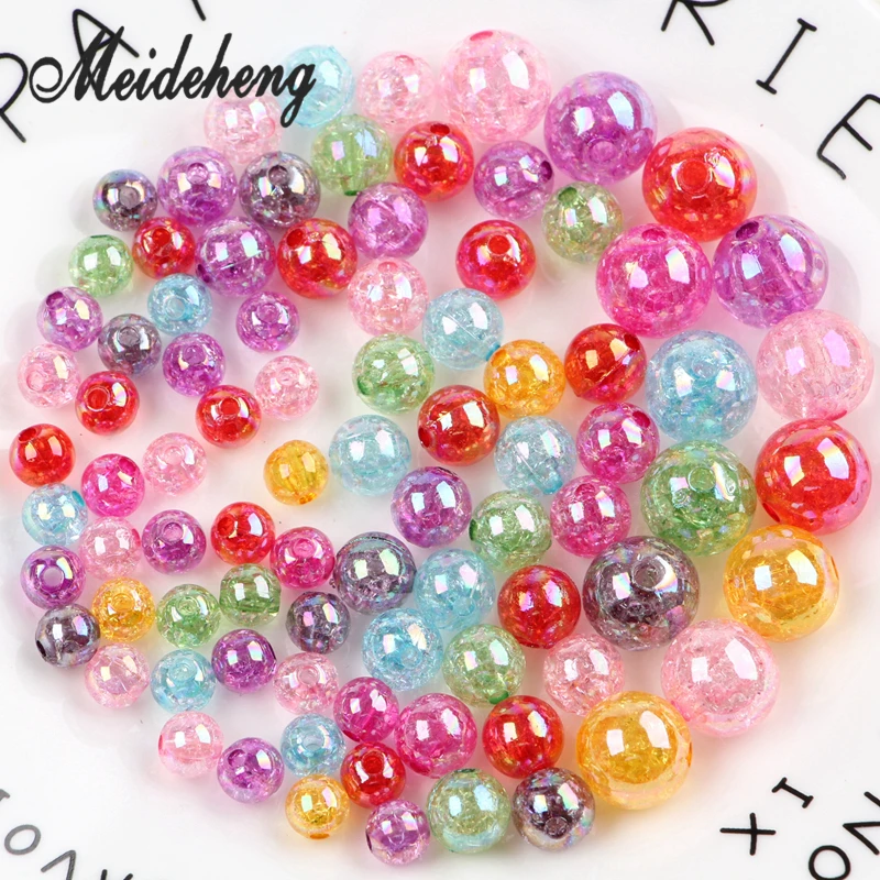 

Three Size AB Color Crack Round Colorful Acrylic Beads For Jewelry Earring Accessories Ball Chain Clasp DIY With Plastic Design