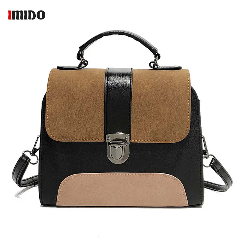 

Women Faux Suede Bucket Crossbody Bag Girls Fashion Mini Panelled Leather Shoulder Bag Small Flap Tote Bag Black Handbag Purse