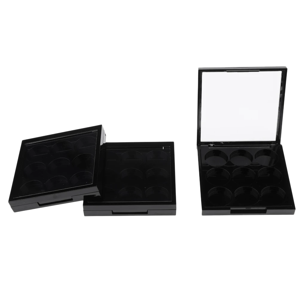 

3pcs 9 Slot Empty Eyeshadow Makeup Palette Case with Mirror for Eye Shadow Lipstick Blush Highlights Concealer Pressed Powder
