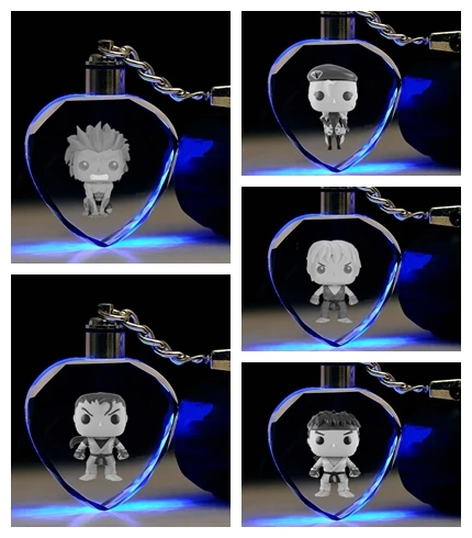 

RYU KEN CHUN LI Heart Shape Anime LED Key Chains LOGO model Keyring Crystal Toy Keychain Light coolGift lover