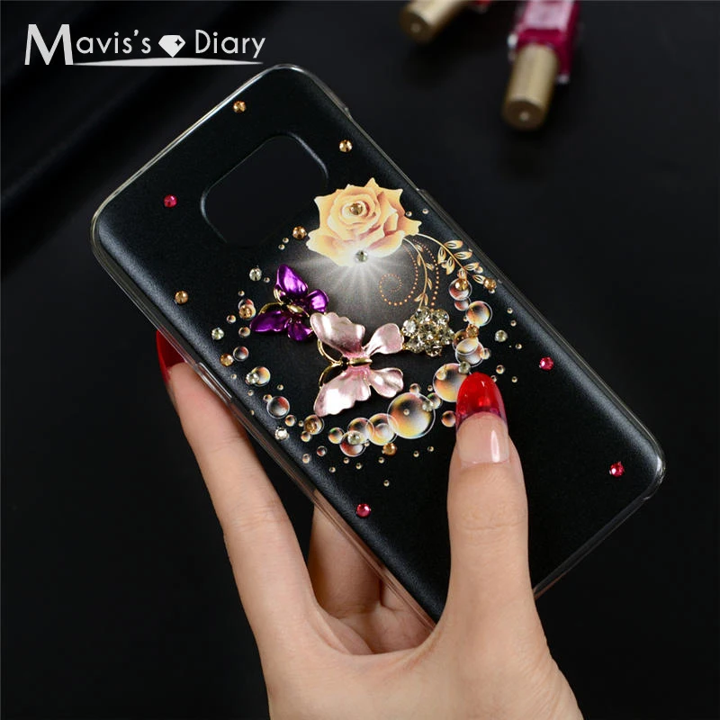 

MAVISSDIARY Rhinestone Case For Samsung Galaxy S7 G9300 G930A Bling Handmade Diamond Hard Crystal Protective Phone Back Cover