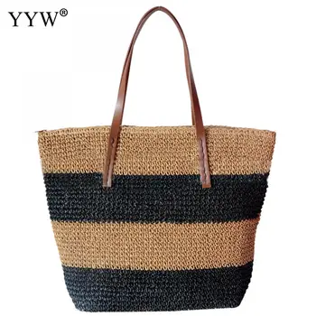 

Women Summer Beach Handbag Rattan Woven Handmade Knitted Straw Large Capacity Totes Shoulder Bag Bohemia New Fashion Handbags