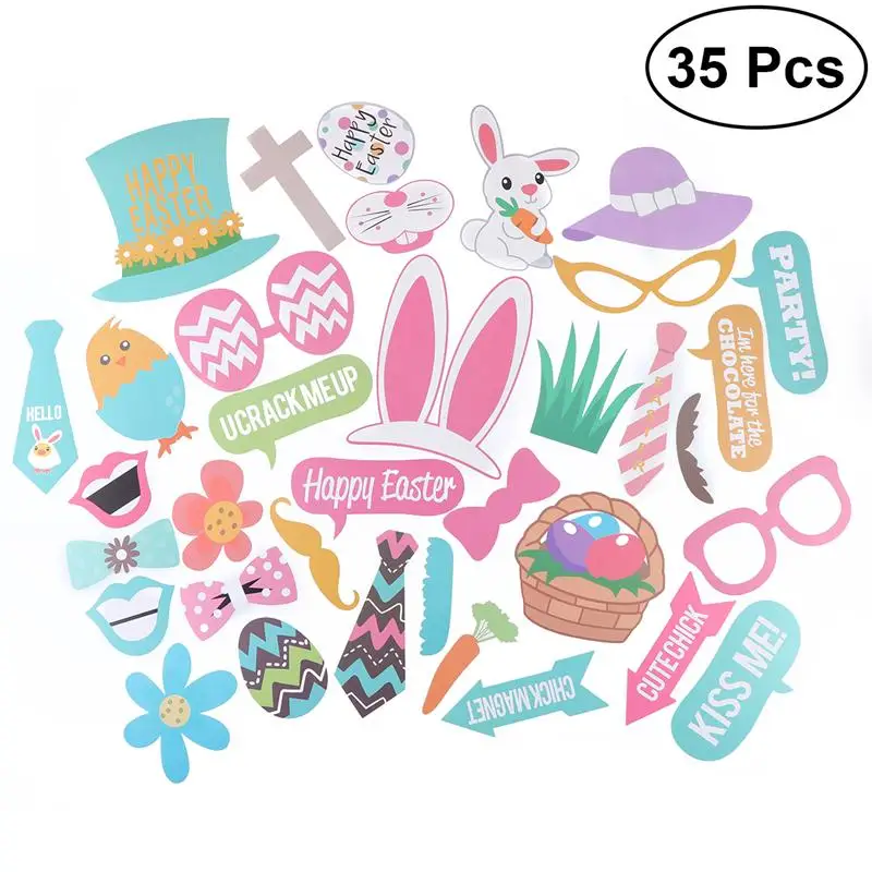 35 Pcs Easter Photo Props Rabbit And Eggs Decor Party Decorations With