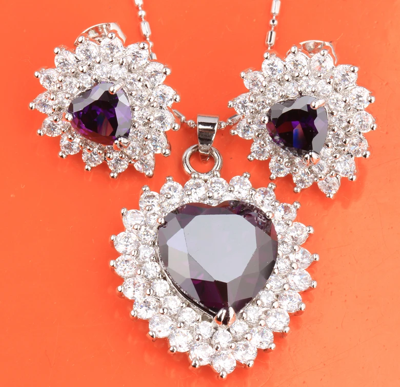 Love Heart Purple Cubic Zirconia Hot White Fashion 925 Sterling Silver font b Jewelry b font