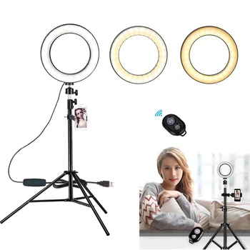 

LED Ring Light 6 in 16cm 3200-5600K 64 LEDs Photo Studio Selfie Ring Lamp Photographic Lighting with Tripod Moblie Phone Clamp