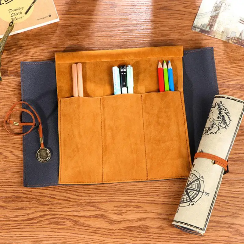 

Fashion Pirate Style Simple Rolled Pen Bag Leather Pen Case Vintage Retro Portable Office Supplies School Stationary #823 New