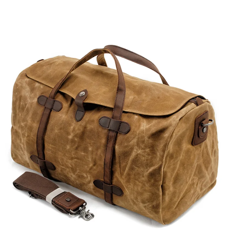 MUCHUAN Vintage Pure Cotton Canvas Leather Travel Duffle Bags Large
