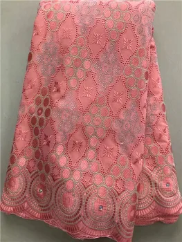 

pink African Lace Fabric 2019 High Quality 100%Cotton Lace Swiss Voile Lace With Stones Swiss Voile Lace In Switzerland