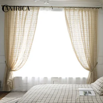 

CANIRICA Curtains For Living Room Hollow Organza Sheer Panel Pastoral Bedroom Window Drapes Sheer Toalha Mesa Chic Decoration