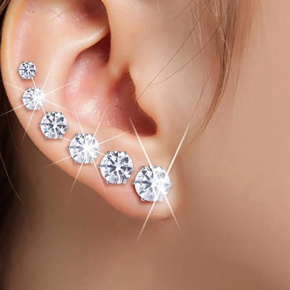 

Hot Women 12 Pairs/Set Shiny CZ Cubic Zirconia Ear Studs Wedding Earrings Jewelry