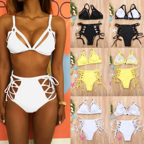 2019 Sexy Womens Push Up Padded Strappy Bra Bottom Bikini Set High Waist Beach Swimwear Bikinis | Женская одежда