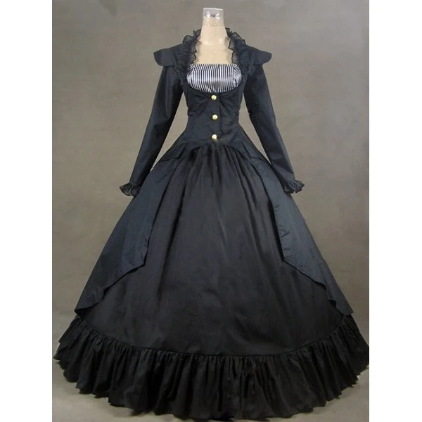 Может быть на заказ Ретро черное платье с длинным рукавом для взрослых 18 век готическое викторианское платье/Бальные платья для Хэллоуина - Цвет: Черный