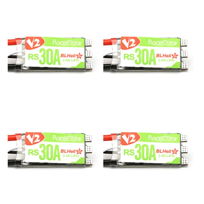 

High Quality 4pcs Racerstar RS30A V2 30A Blheli_S ESC OPTO 2-4S Support Oneshot42 Multishot for FPV Racer Drones