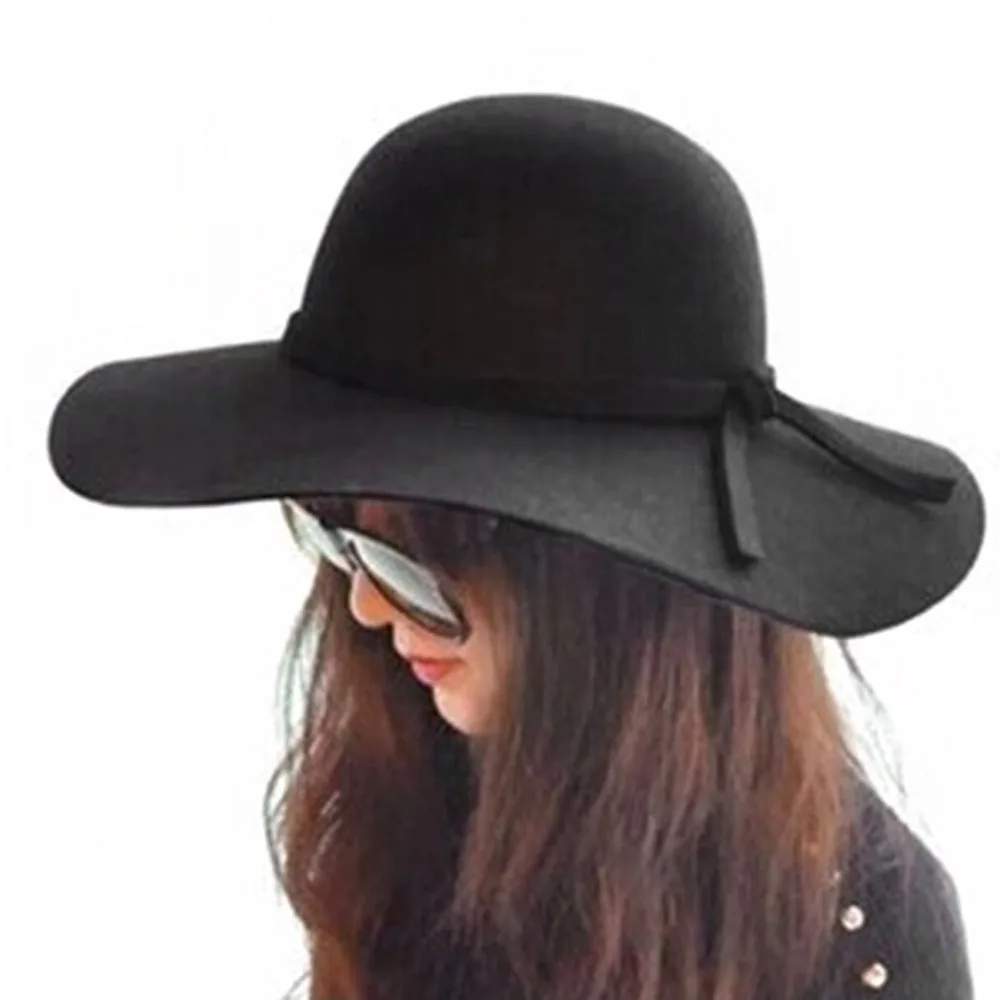 

Autumn Summer Felt Fedoras Sun Hat Women Vintage Wide Brim Sunbonnet Fedoras Lady Beach Sunhat UV Protection Caps Chapeu Gift