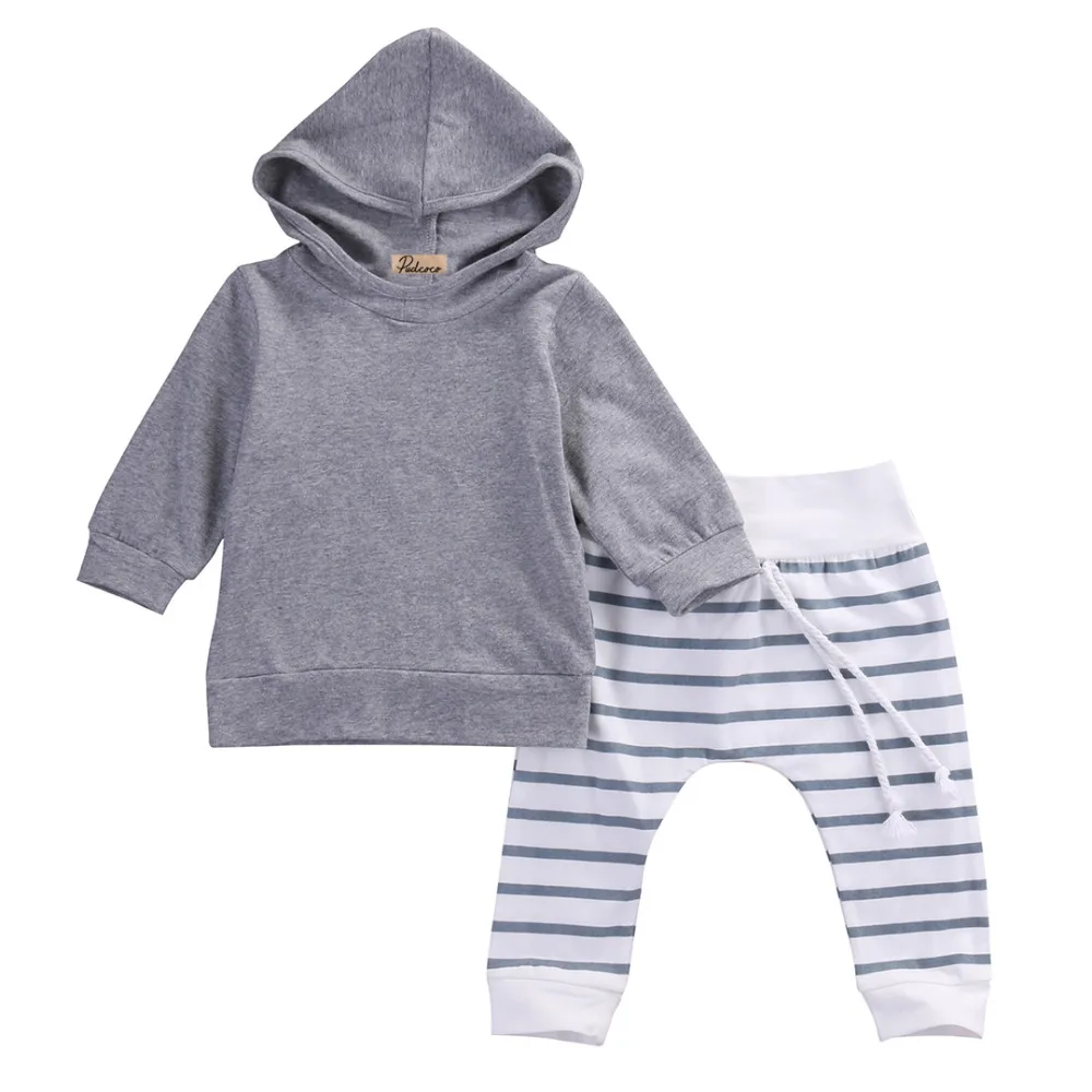 

2PCS Set Baby Girls Warm Long Sleeve Hooded Shirt Tops Jacket +Striped Pants Autumn Spring Outfits 2PCS Set