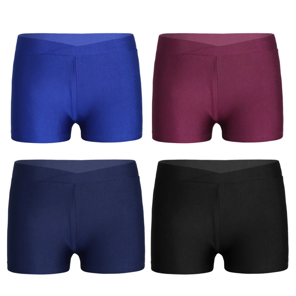 iiniim 2-12T Kids Girls V-front Waistband Shorts Bottoms for Ballerina Gymnastic Leotard Summer Dancewear Boy-cut Child Shorts