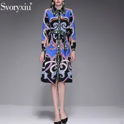 Svoryxiu дизайнерский бренд осеннее платье миди Женская мода с длинным рукавом и отделкой из бус бриллиантами Винтаж принт Повседневное