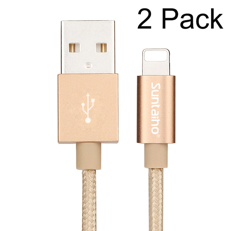 2 шт. в упаковке, USB кабель Suntaiho для iPhone, кабель для быстрой зарядки и передачи данных для iPhone XS Max, XR, X, 8, 7, 6, 6 S, 5, 5S, iPad, кабель для телефона - Цвет: Champagne Gold