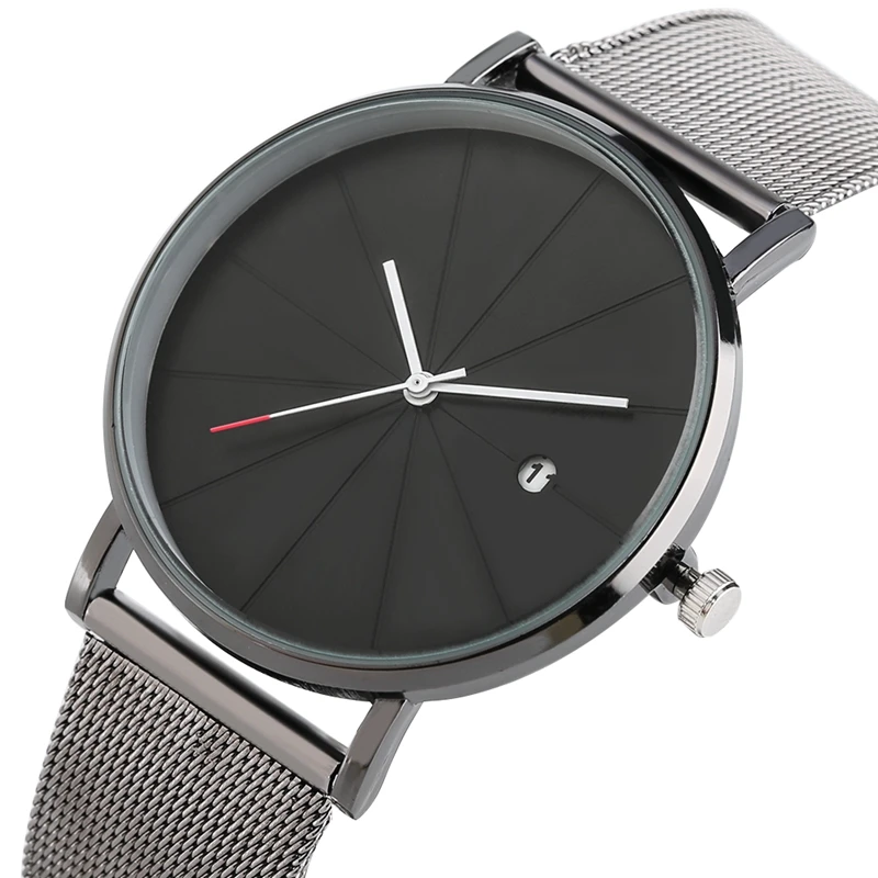 

Fashion watch men Date Watch Men Stainless Steel Mesh Band Quartz Wristwatch Clock Hour Relojes Mujer Reloj Hombre dropshipping