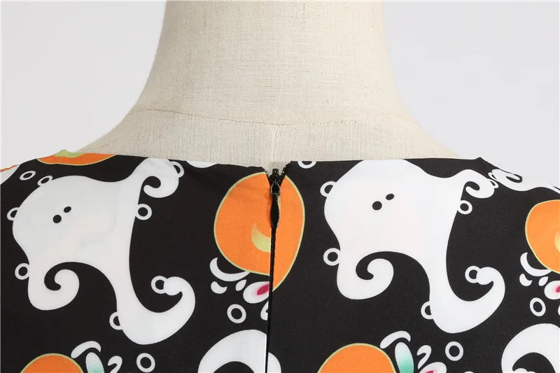 Pumpkin Print Halloween Dress Women Summer O Neck Short Sleeve Party Dress robe femme Elegant Vintage Dresses Plus Size