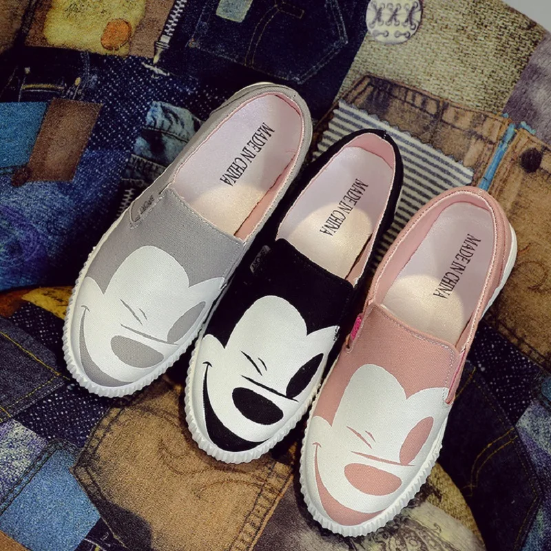 

Spring and summer new shoes lazy people feet single canvas canvas students flat shoes cute cartoon Mickey