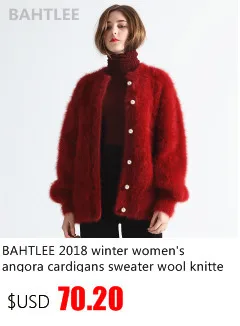 BAHTLEE, зимний шерстяной вязаный женский кардиган из ангоры, свитер, норка, кашемир, v-образный вырез, пуговица, карман, толстый, сохраняет тепло