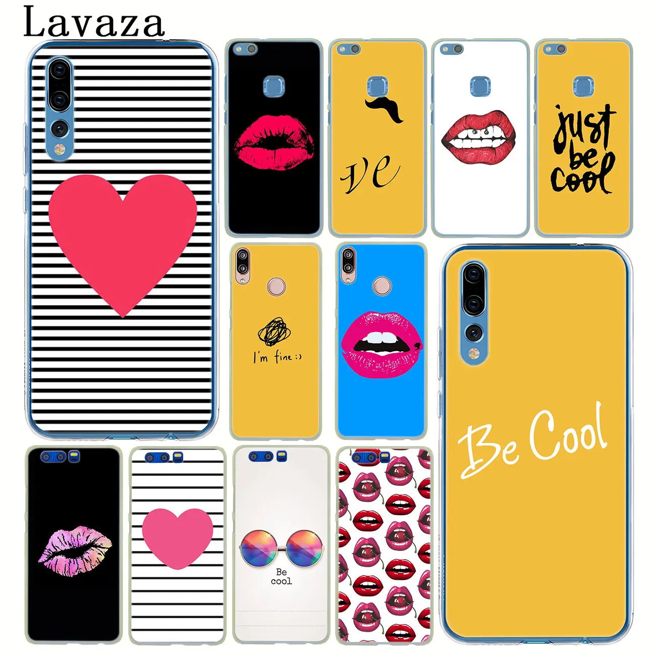

Line Text Beard Cute Yellow heart Lips Case for Huawei P30 Pro P20 P10 P9 Plus P8 Lite Mini 2016 2017 P smart Z 2019