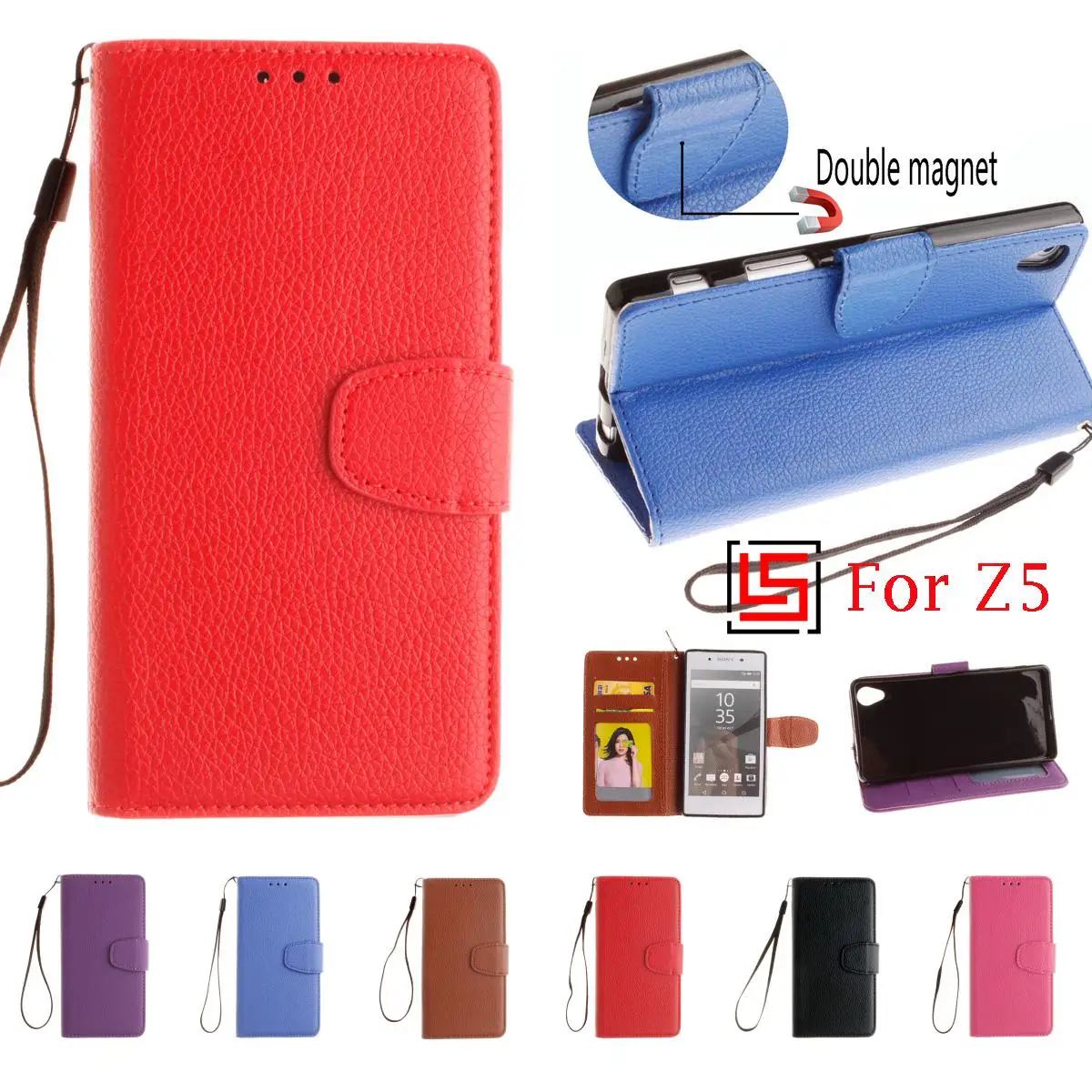 

New PU Leather Lather Flip Filp Wallet Phone Case capinha shell Cover For Sony Soni Xperia Experia Xpera Xperi Z5 Dual Z 5 Red