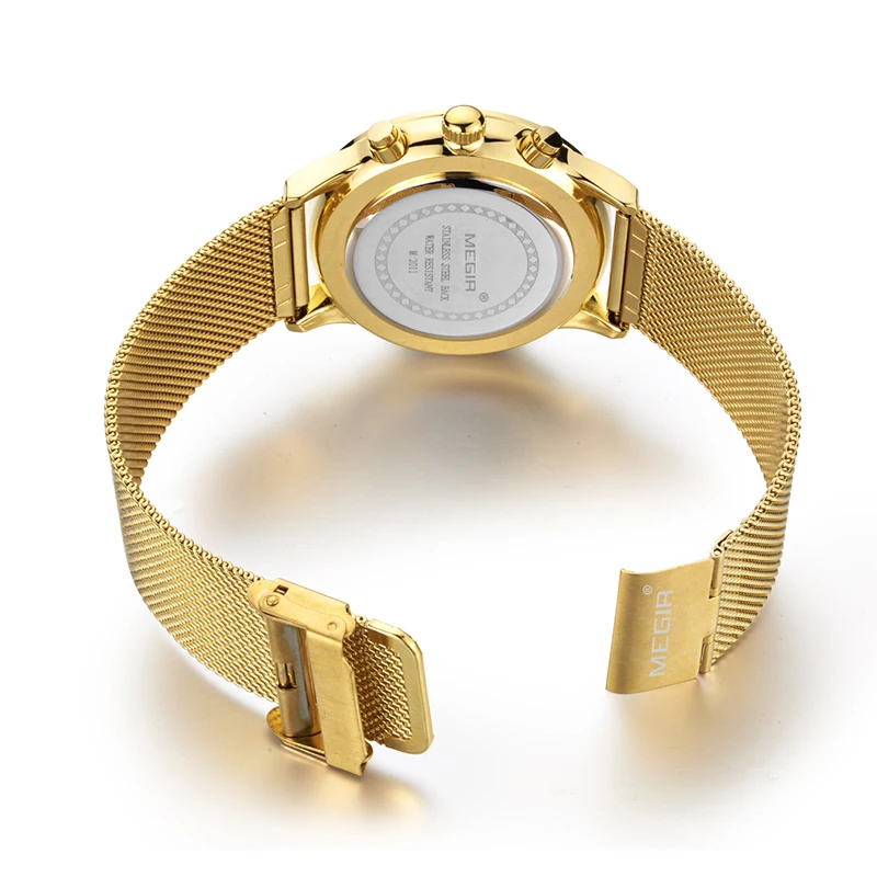 Reloj Hombre 2018 MEGIR Chronograph Stainless Steel Black Silver Gold Watch Waterproof Male Wristwatches