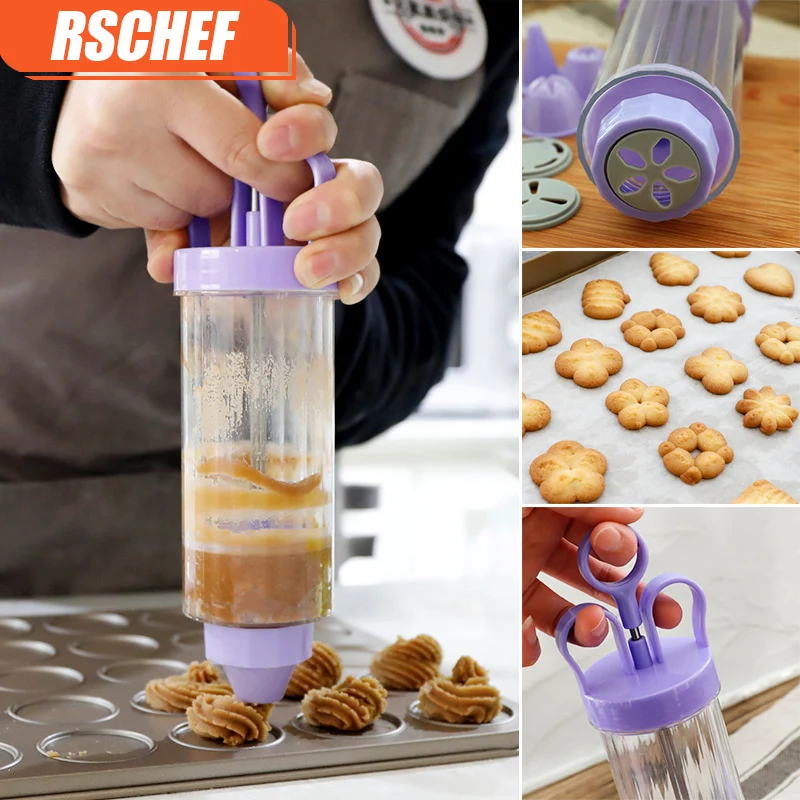 

RSCHEF Icing Piping Syringe Gun + 8 Nozzles Fondant, Cookie Presses Sets, Cake Extruder Machine Making Gun,Biscuit Maker